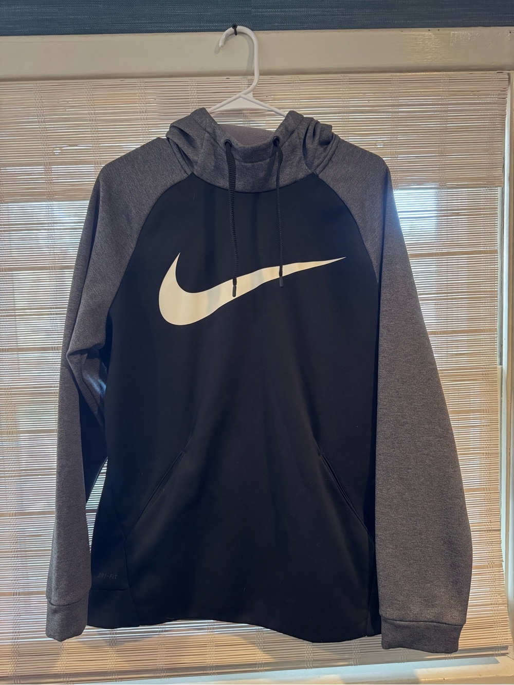 Nike Black & Heather Gray Pullover Hoodie with White Swoosh